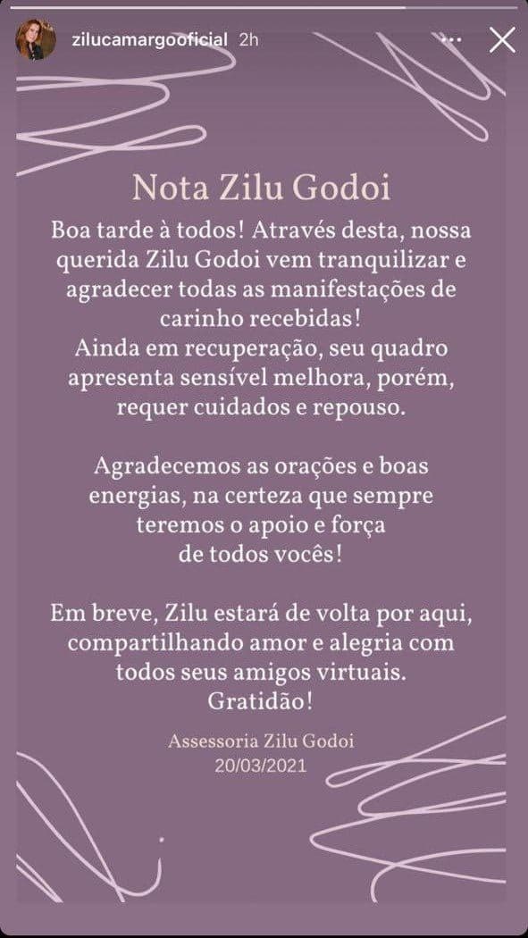 Zilu Godoi continua com sintomas da doença 
