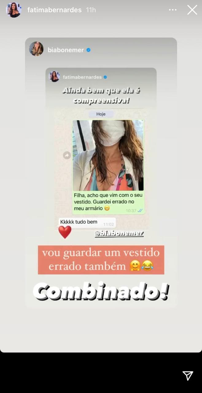 Fátima Bernardes e Bia Bonemer em conversa no whatsapp (Foto: Reprodução)