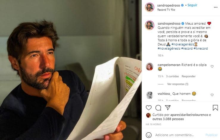 Sandro Pedroso comemorou trabalho na novela "Gênesis" (Foto: Reprodução/Instagram)