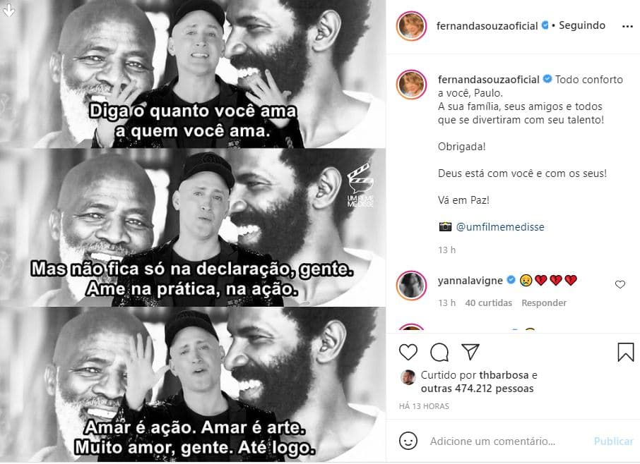 Fernanda Souza e Thiaguinho prestam condolências a Paulo Gustavo (Reprodução) 