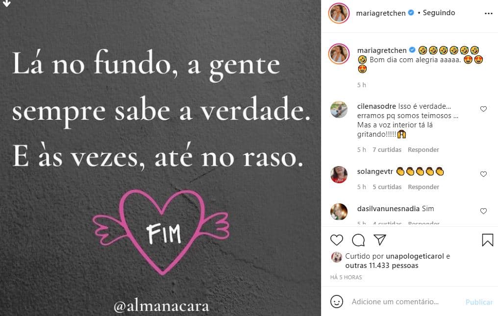 Publicação de Gretchen (Reprodução) 