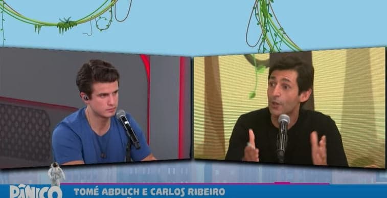 André Marinho e Tomé Abduch momentos antes de barraco no programa "Pânico" (Foto: Reprodução/YouTube) André Marinho e Tomé Abduch momentos antes de barraco no programa "Pânico" (Foto: Reprodução/YouTube)