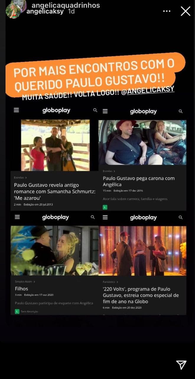 Angélica manifestou a saudade que sente de Paulo Gustavo nos stories (Reprodução: Instagram)