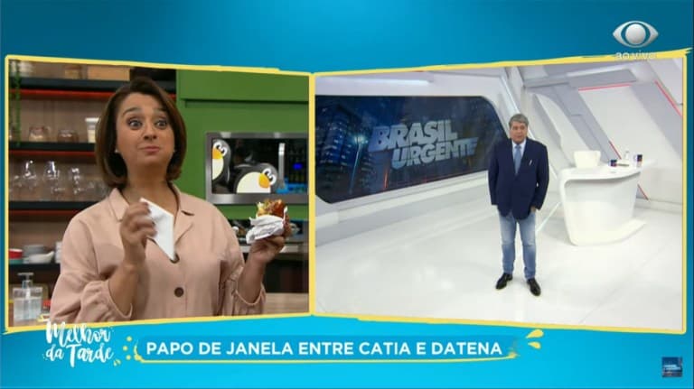 Datena revela gravação com Faustão para Cátia Fonseca (Foto: Reprodução/Band)