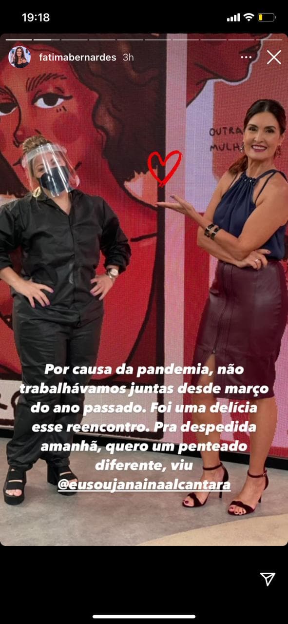 Fátima Bernardes se despediu de sua cabeleireira na Globo (Reprodução: Instagram)