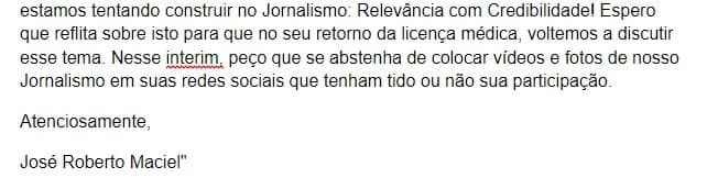 E-mail de José Roberto Maciel para Rachel Sheherazade (Foto: Montagem/TV Foco) E-mail de José Roberto Maciel para Rachel Sheherazade (Foto: Montagem/TV Foco)