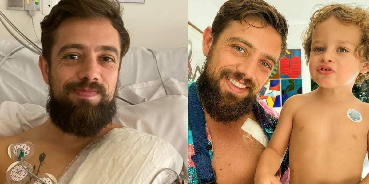 Rafael Cardoso e o filho após cirurgia (Foto: Reprodução)