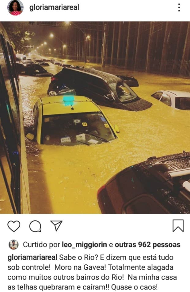 Glória Maria sofreu com enchente em 2019 (Foto: Reprodução/Instagram)