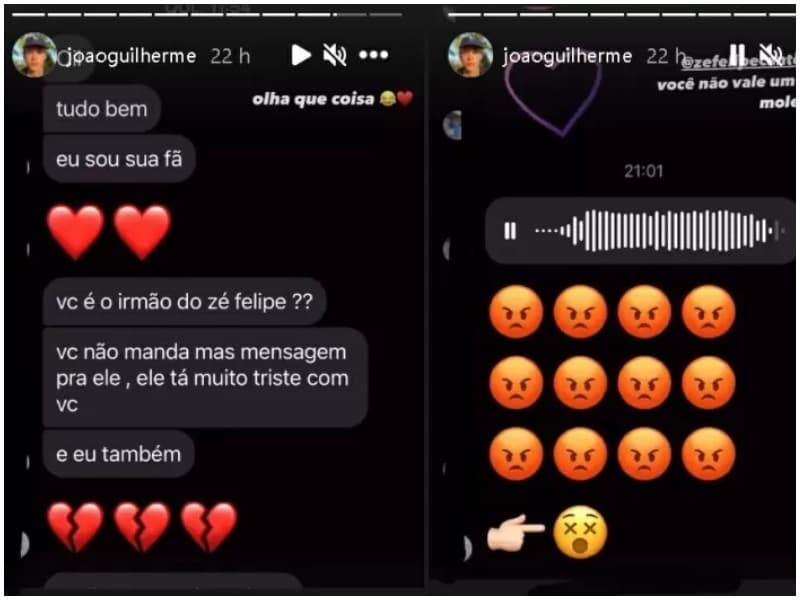 João Guilherme passou a receber mensagens de ódio na internet após desabafo de Zé Felipe (Foto: Reprodução) João Guilherme passou a receber mensagens de ódio na internet após desabafo de Zé Felipe (Foto: Reprodução)