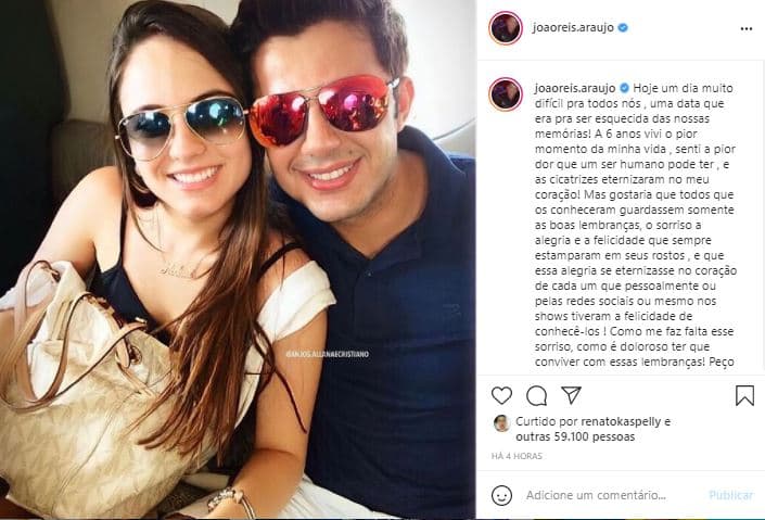 João Reis compartilhou imagem de Cristiano Araújo com Allana Moraes (Foto: Reprodução/Instagram)