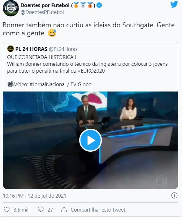 Reações de internautas ao verem posicionamento de William Bonner (Reprodução) Reações de internautas ao verem posicionamento de William Bonner (Reprodução)
