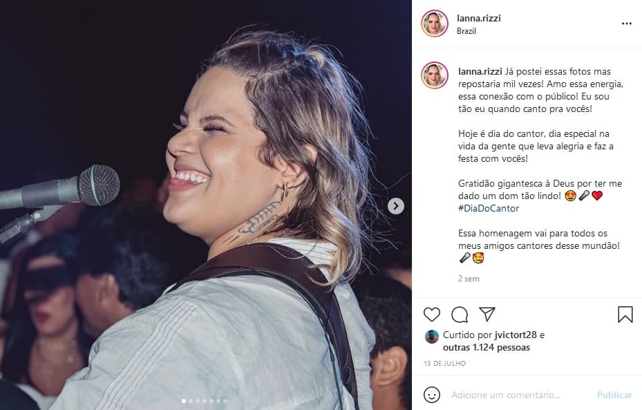 Última publicação feita por Lanna Rizzi em sua rede social (Imagem: Reprodução) Última publicação feita por Lanna Rizzi em sua rede social (Imagem: Reprodução)