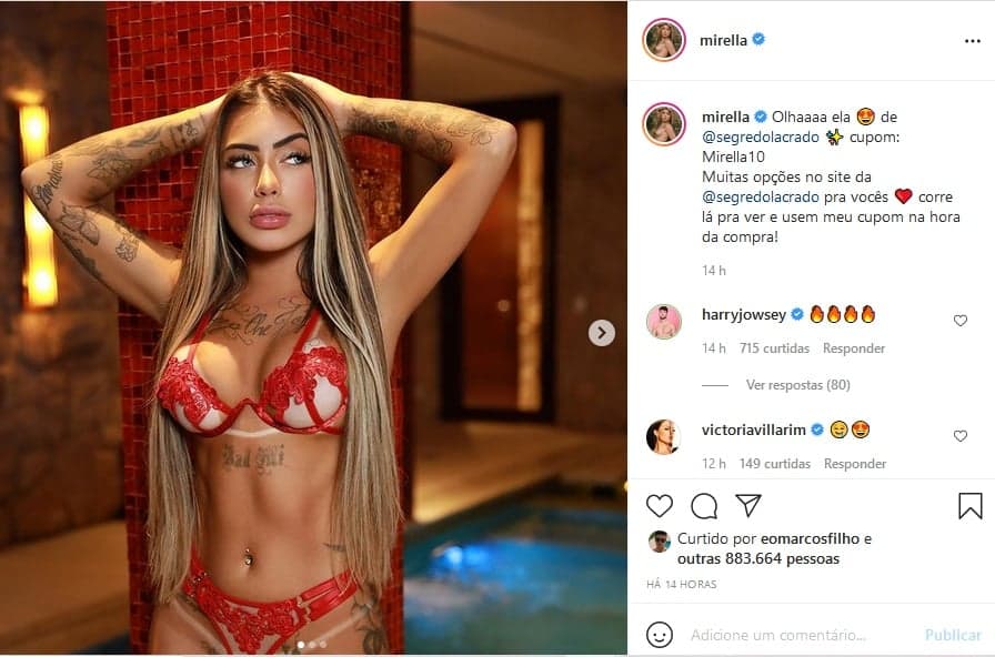 Mirella apareceu exibindo bucet@o lisinho em foto (Imagem: Reprodução)
