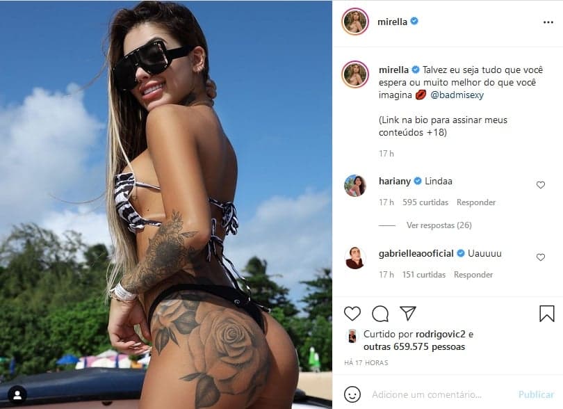 Mirella atolou calcinha e deixou bumbum à mostra em foto (Imagem: Reprodução)