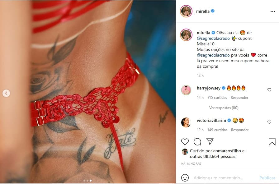 Mirella enfiou calcinha nu c* e exibiu tatuagens íntimas (Imagem: Reprodução)