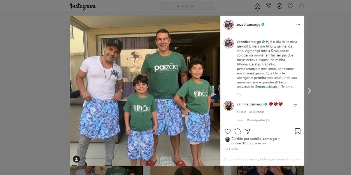 Zezé fala o que pensa de marido de Wanessa, Marcus Buaiz em homenagem (Reprodução)