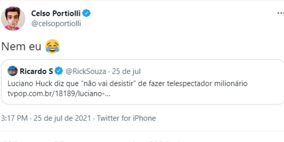 Após ser anunciado como substituto de Huck, Celso Portiolli manda recado ao apresentador: "Não vou desistir" Após ser anunciado como substituto de Huck, Celso Portiolli manda recado ao apresentador: "Não vou desistir"