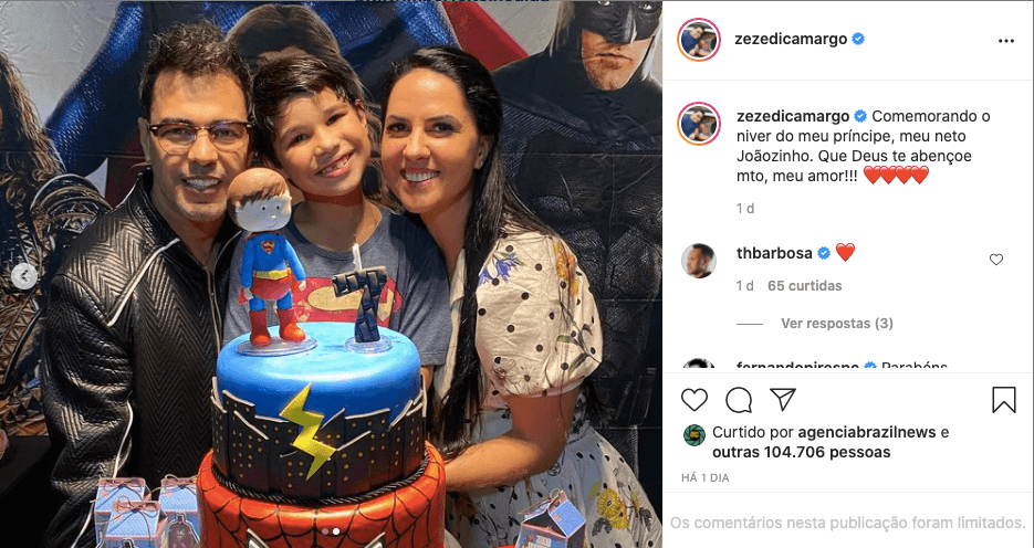 Zezé e Graciele na festa do neto do cantor - Reprodução