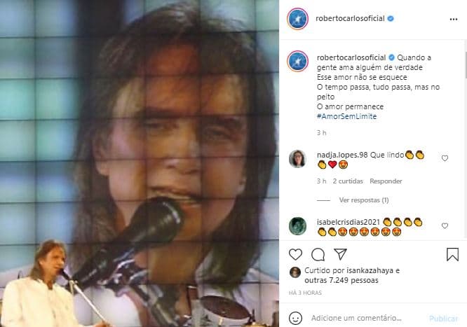 Roberto Carlos fez publicação romântica nas redes sociais (Foto: Reprodução/Instagram)