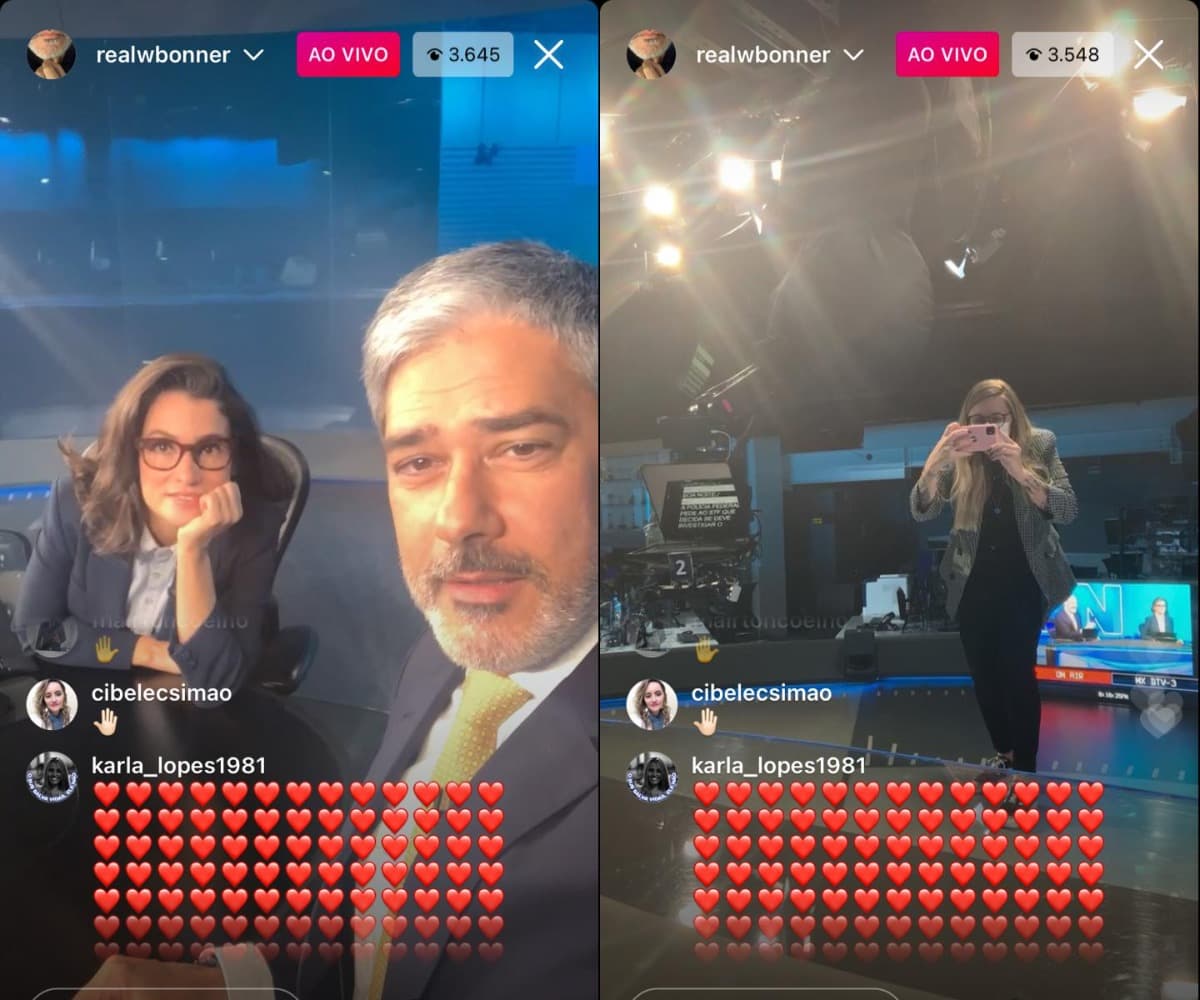 William Bonner fez live ao lado de Renata Vasconcellos na bancada do "Jornal Nacional" (Foto: Reprodução/Instagram)