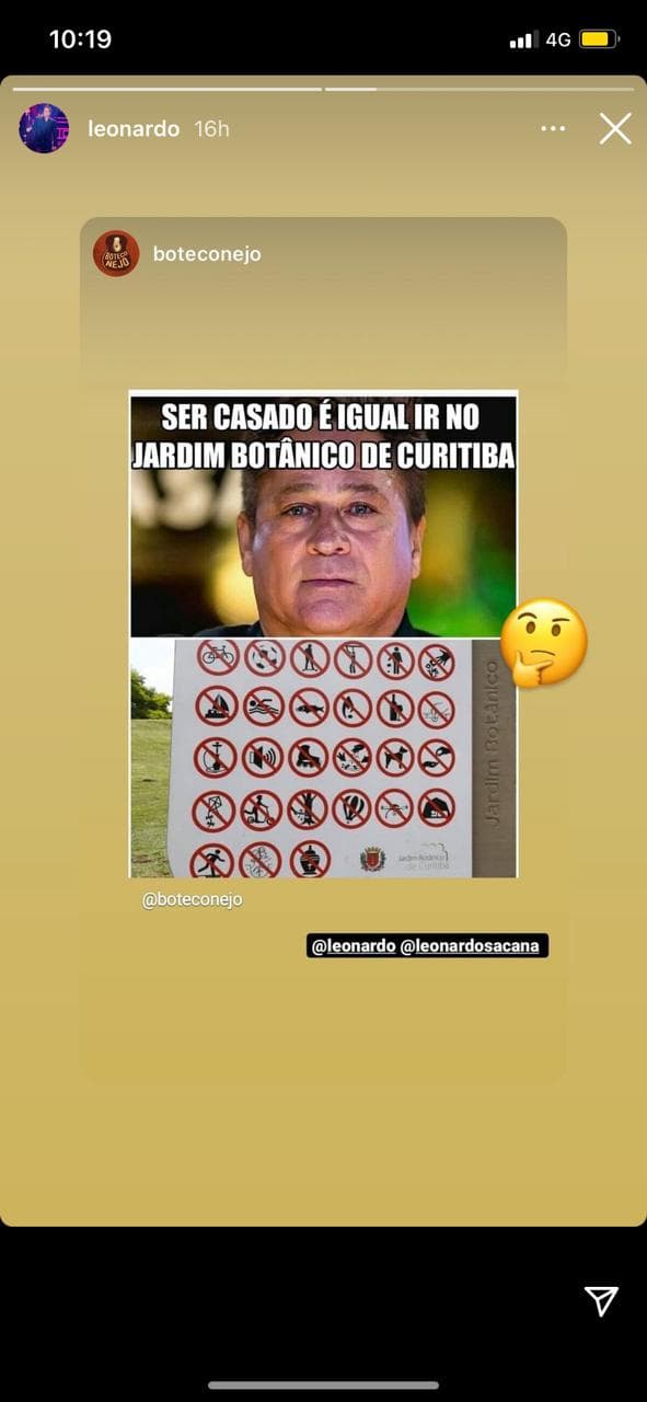 Leonardo expõe proibições em casamento (Reprodução) Leonardo expõe proibições em casamento (Reprodução)