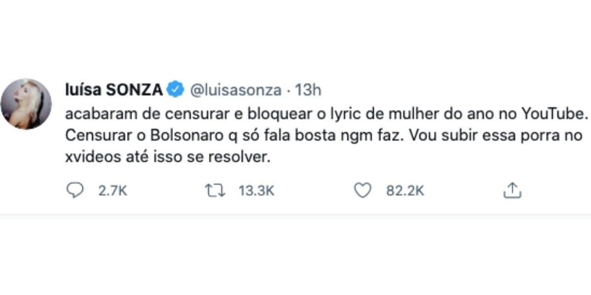 Luísa Sonza compartilha clipe em site pornô (Reprodução) Luísa Sonza compartilha clipe em site pornô (Reprodução)