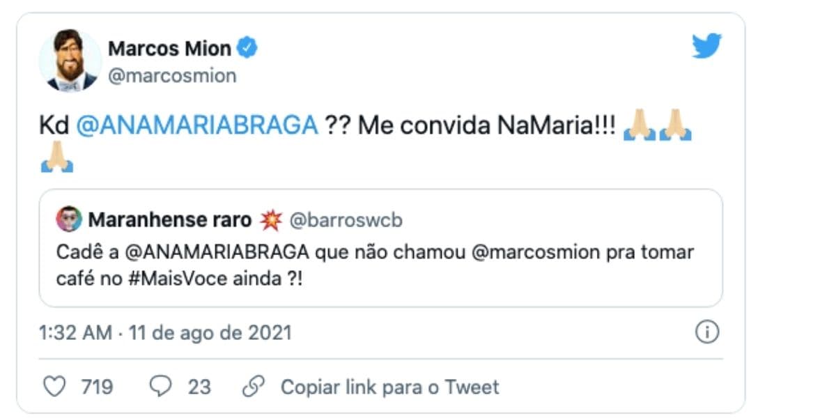Marcos Mion expõe recado na lapa para Ana Maria (Reprodução) Marcos Mion expõe recado na lapa para Ana Maria (Reprodução)