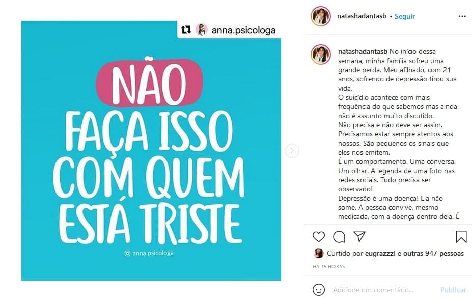 William Bonner: Publicação de Natasha Dantas (Imagem: Reprodução)