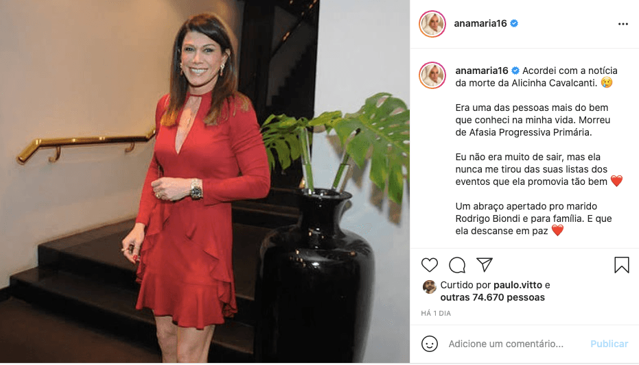 Ana Maria Braga faz homenagem à amiga - Reprodução