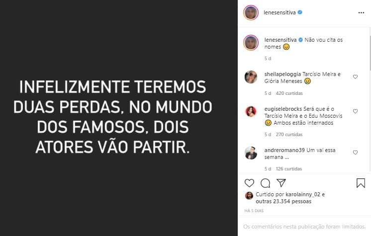 Lene Sensitiva previu morte de Paulo José e Tarcísio Meira (Foto: Reprodução/Instagram)