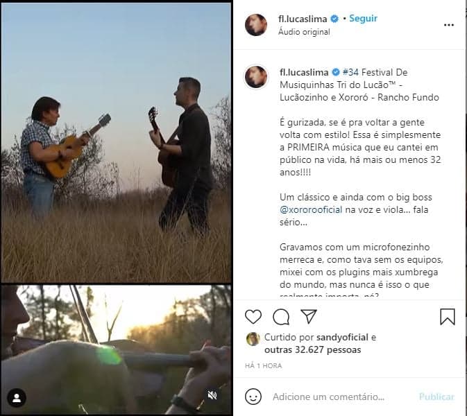 Lucas Lima surgiu cantando com Xororó (Foto: Reprodução)