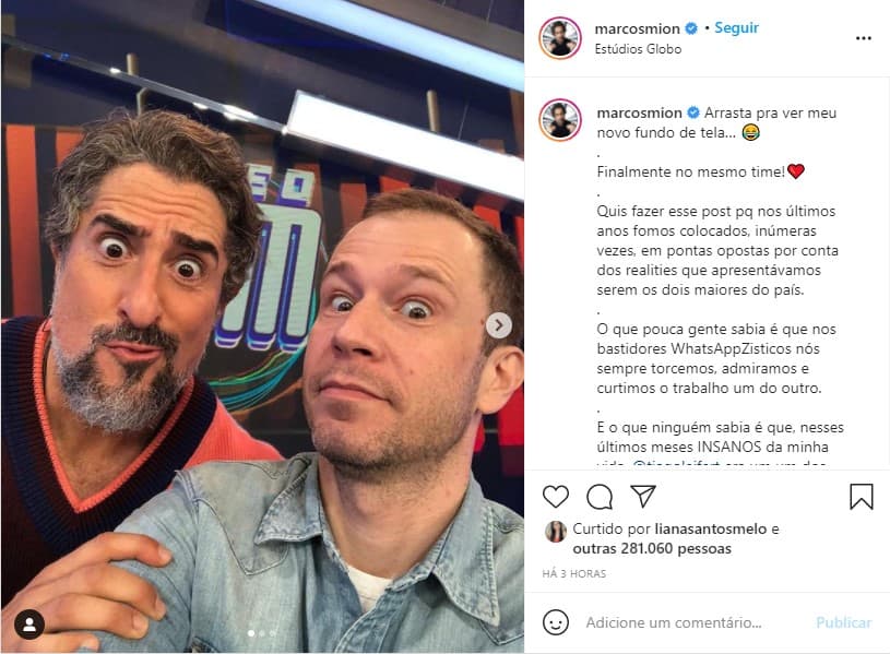Marcos Mion se declara para Tiago Leifert (Foto: Reprodução)