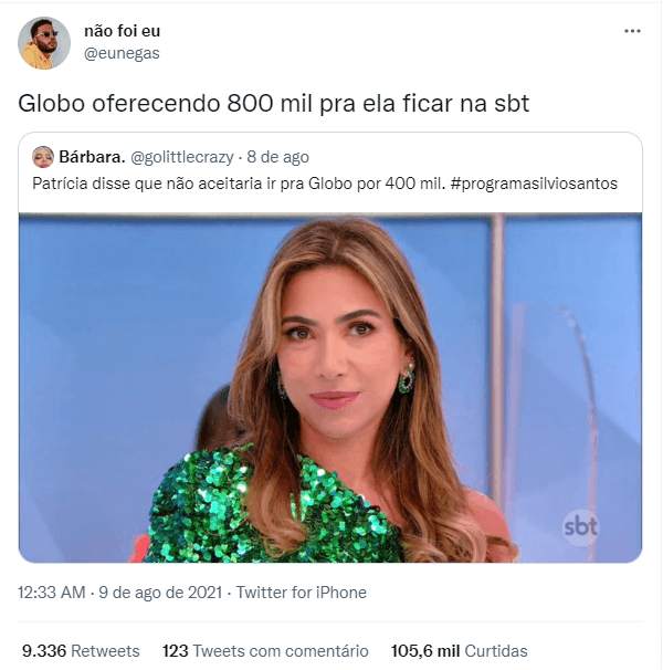 Patrícia Abravanel foi zuada após comentário no SBT (Foto: Reprodução)