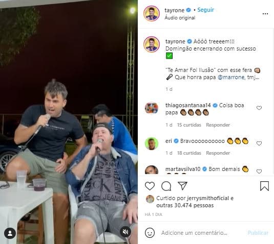 Tayrone publicou vídeo ao lado de Marrone (Foto: Reprodução/Instagram)
