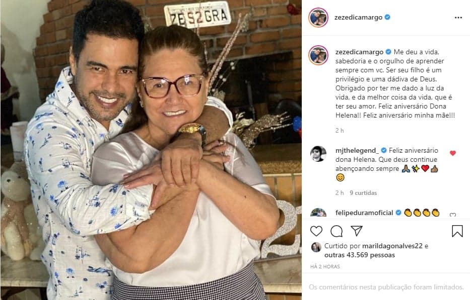 Zezé Di Camargo se declara a mãe, Dona Helena, em textão (Foto: Reprodução)