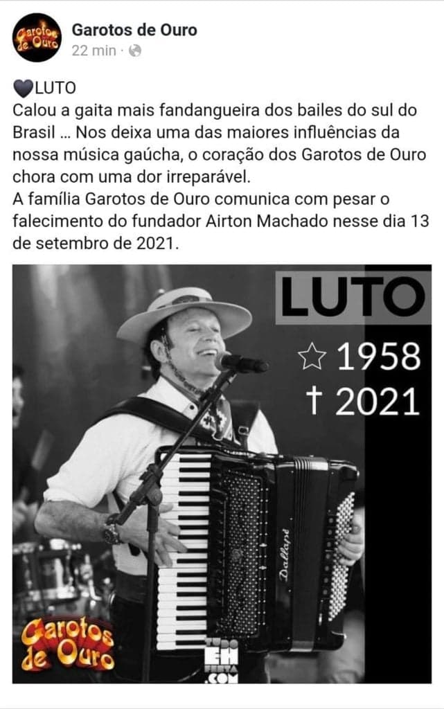 Banda garotos de ouro lamentou a morte do sertanejo