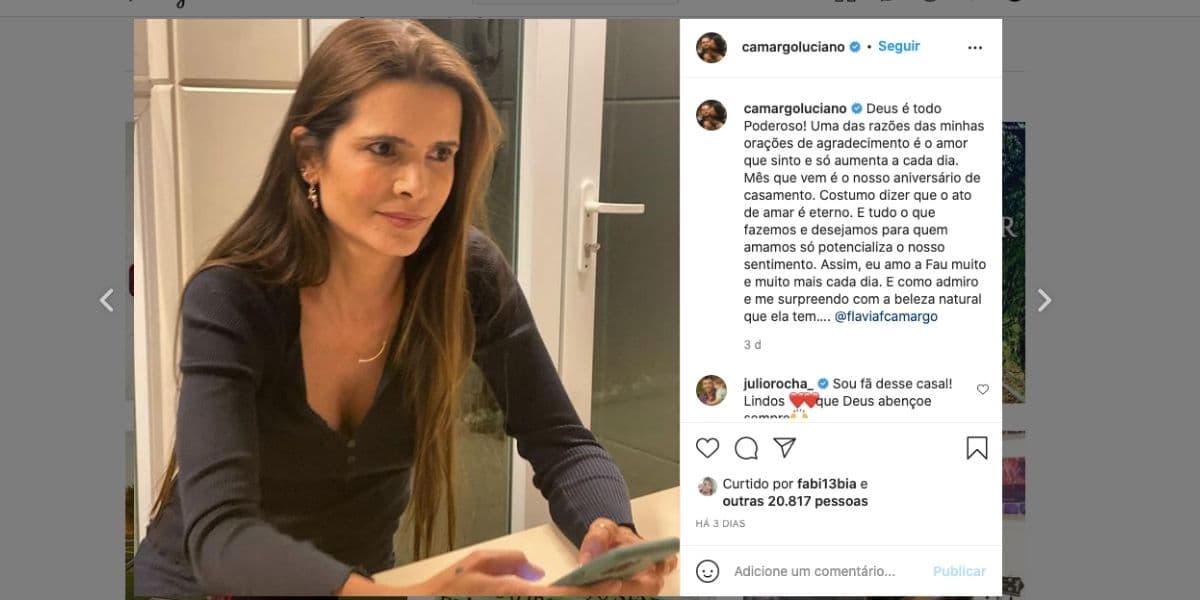 Luciano expõe relacionamento com Flávia Camargo (Reprodução) Luciano expõe relacionamento com Flávia Camargo (Reprodução)
