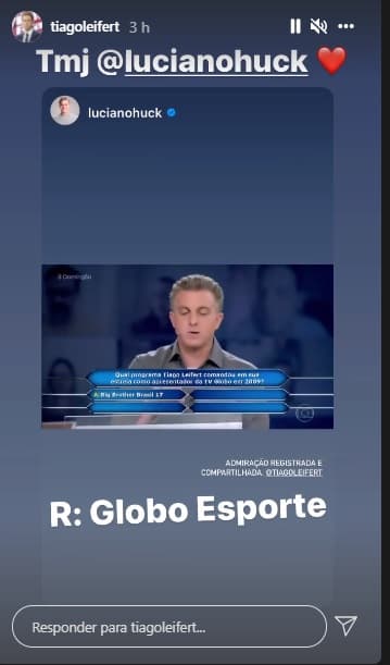 Tiago Leifert respondeu Luciano Huck Tiago Leifert respondeu Luciano Huck