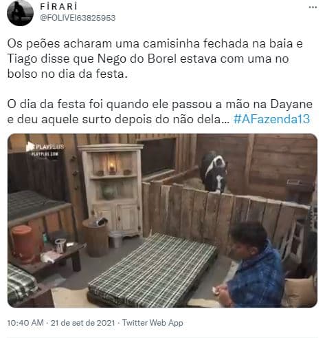 Peões acusaram Nego do Borel de levar camisinha para a baia em "A Fazenda 13" (Foto: Reprodução/Twitter) Peões acusaram Nego do Borel de levar camisinha para a baia em "A Fazenda 13" (Foto: Reprodução/Twitter)