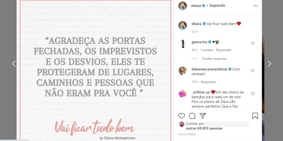 "Portas fechadas", Eliana expõe desfecho fora do SBT, detona textão em anúncio e confirma: "Vai ficar tudo bem" "Portas fechadas", Eliana expõe desfecho fora do SBT, detona textão em anúncio e confirma: "Vai ficar tudo bem"