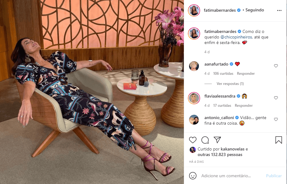 No Instagram, Fátima Bernardes se pronunciou sobre crime contra a constituição (Foto: Reprodução)