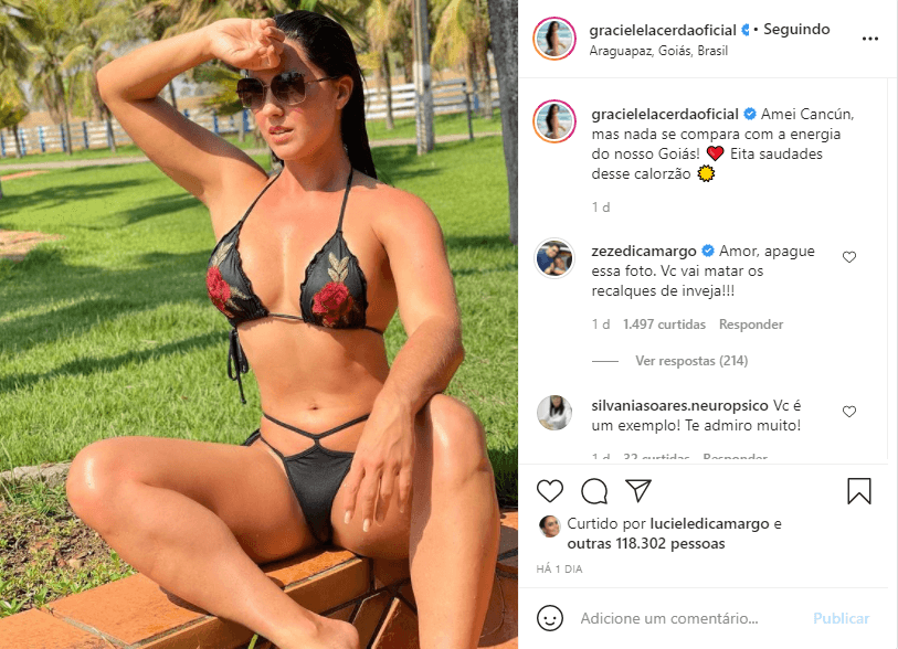 Graciele Lacerda expõe foto ousada e dá o que falar após comentário de Zezé (Foto: Reprodução) Graciele Lacerda expõe foto ousada e dá o que falar após comentário de Zezé (Foto: Reprodução)