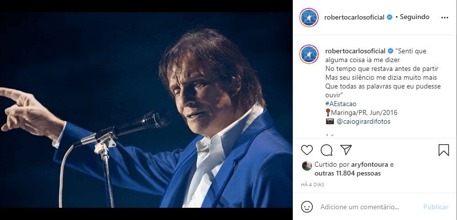 Nas redes sociais, Roberto Carlos expõe música de sucesso (Foto: Reprodução)