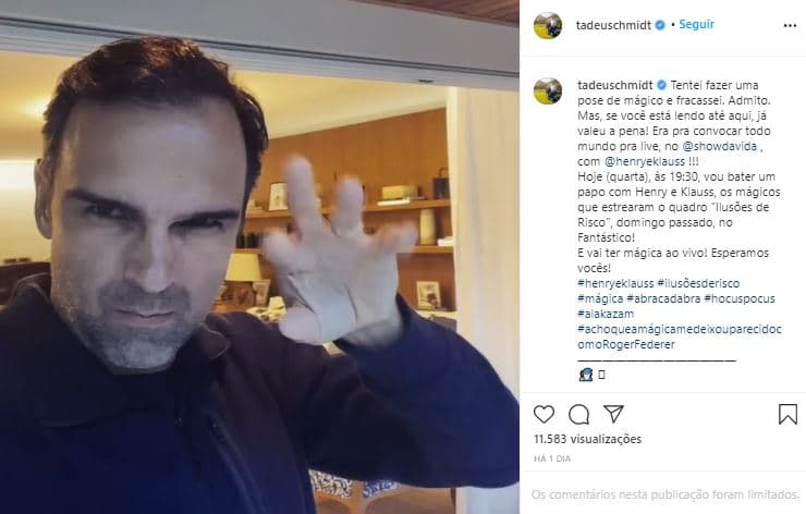 Tadeu Schmidt fez anúncio sobre o "Fantástico", da Globo (Foto: Reprodução/Instagram) Tadeu Schmidt fez anúncio sobre o "Fantástico", da Globo (Foto: Reprodução/Instagram)