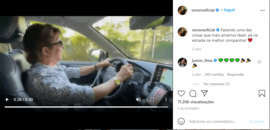 No Instagram, Xororó expõe que saiu de casa junto da esposa para curtir férias (Foto: Reprodução)