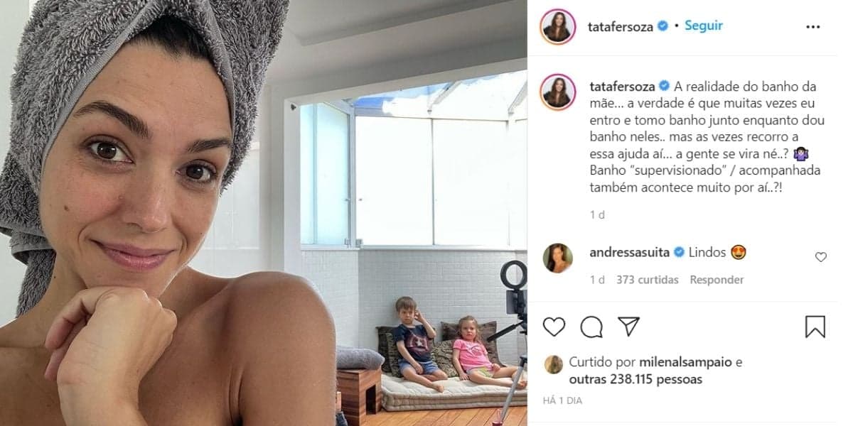Thais Fersoza é flagrada por filhos em momento íntimo no banho (Reprodução) Thais Fersoza é flagrada por filhos em momento íntimo no banho (Reprodução)