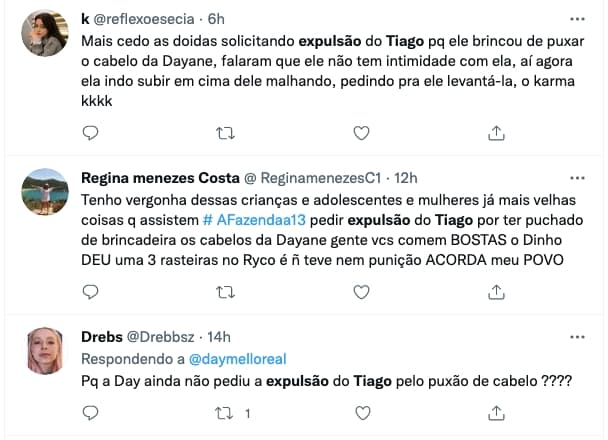 Internautas pedem expulsão de Tiago na "Fazenda 13"(Reprodução) Internautas pedem expulsão de Tiago na "Fazenda 13"(Reprodução)