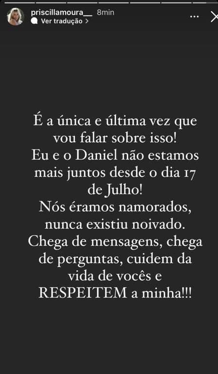Publicação de Priscilla (Imagem: Reprodução)