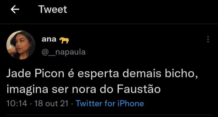 Comentário sobre Jade Picon (Foto: Reprodução)