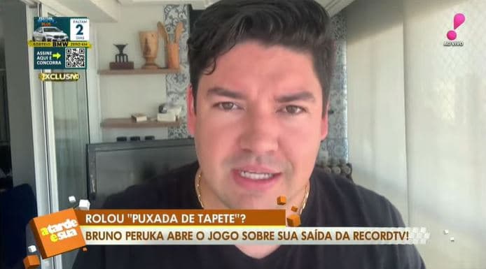 Bruno Peruka falou sobre sua demissão da Record no "A Tarde é Sua" (Foto: Reprodução/RedeTV!) Bruno Peruka falou sobre sua demissão da Record no "A Tarde é Sua" (Foto: Reprodução/RedeTV!)